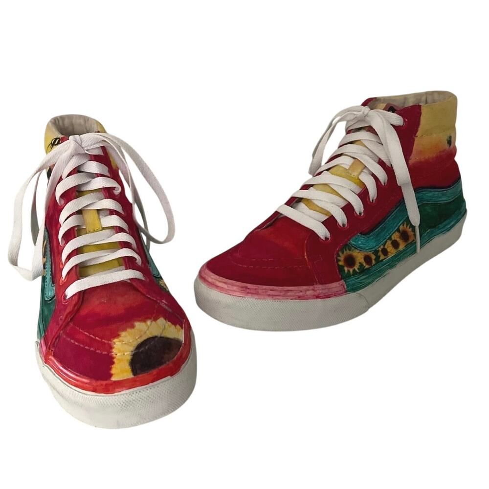 Sunflower Bees Sharpie Hightop Vans Sneakers Wearable Art Colorful Custom Bold